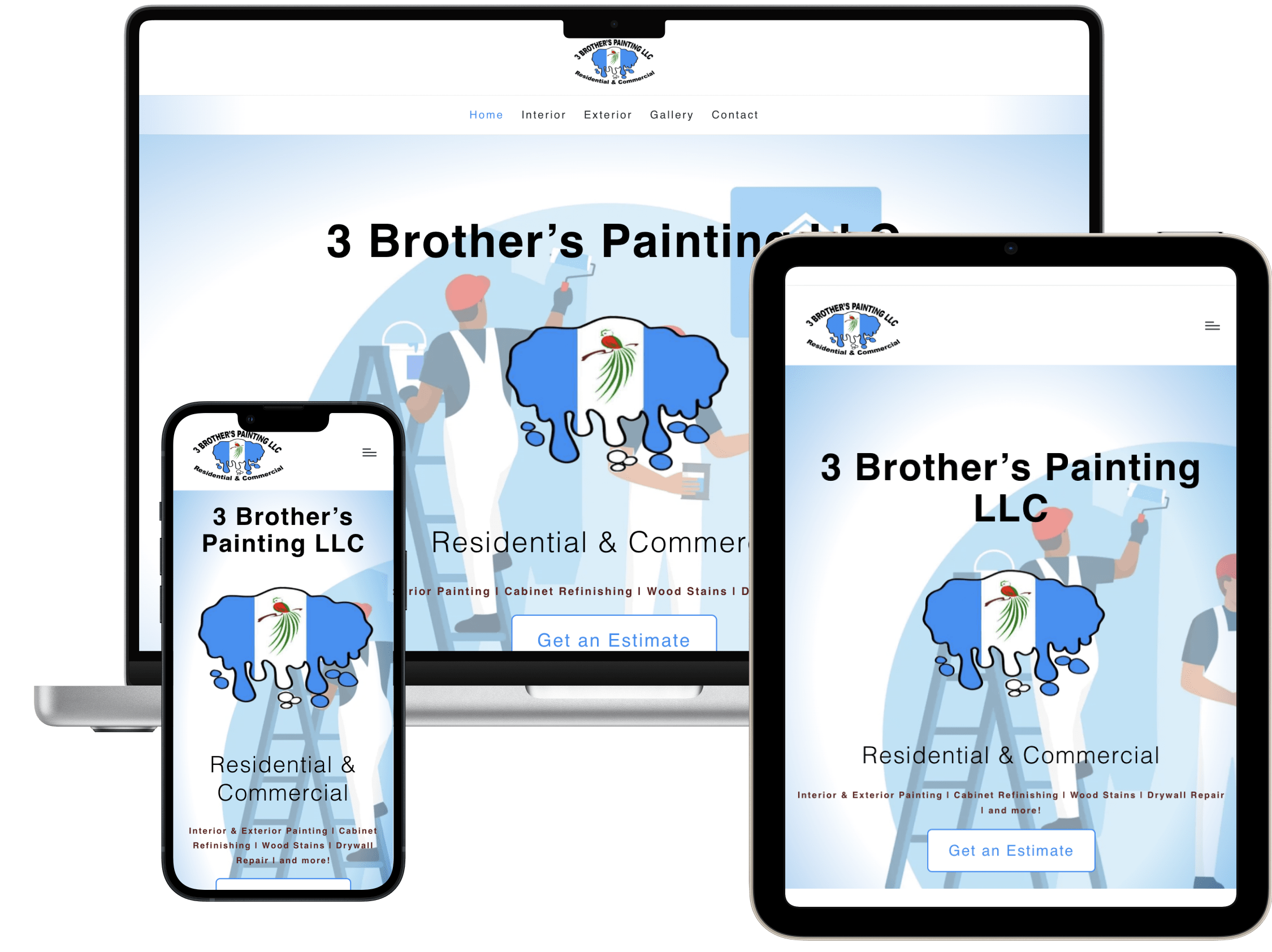 3 Brother's Painting on macbook air, iphone 13, and ipad mini