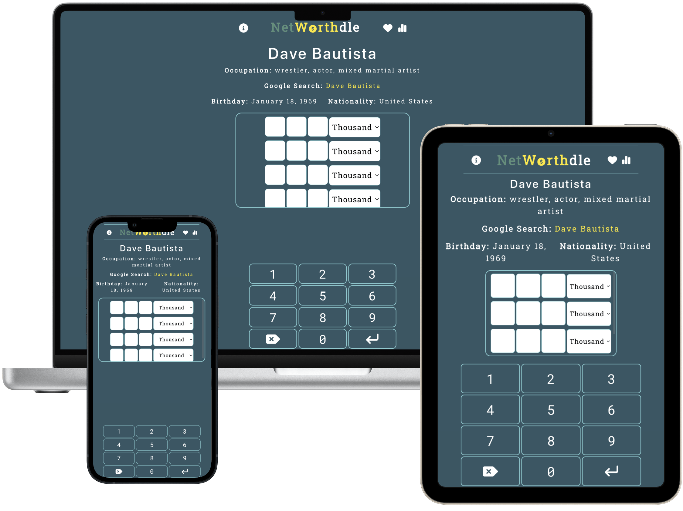 networthdle on macbook air, iphone 13, and ipad mini